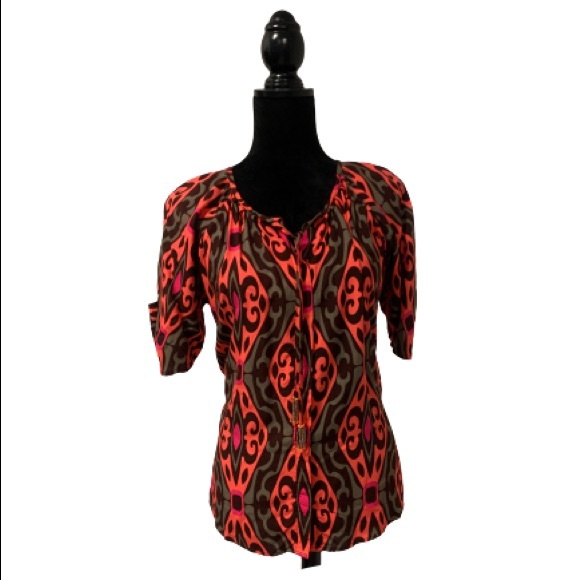 ESCAPADA Abstract Retro Vintage Inspired Design Beaded Tassel Shirt Sz XS EUC - Picture 3 of 13